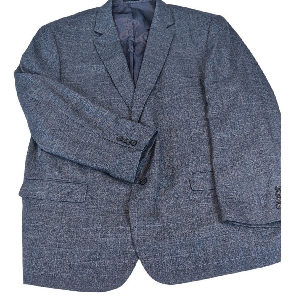 Pronto Uomo Platinum Mens 52L Blue Windowpane Wool Blend 2-Button Blazer Jacket